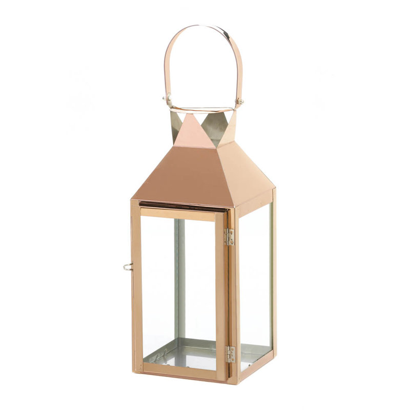 Lanterne de table 15,25 po Artèmesia, Or rose, H 15,25 po x l 5,5 po x P 5 po