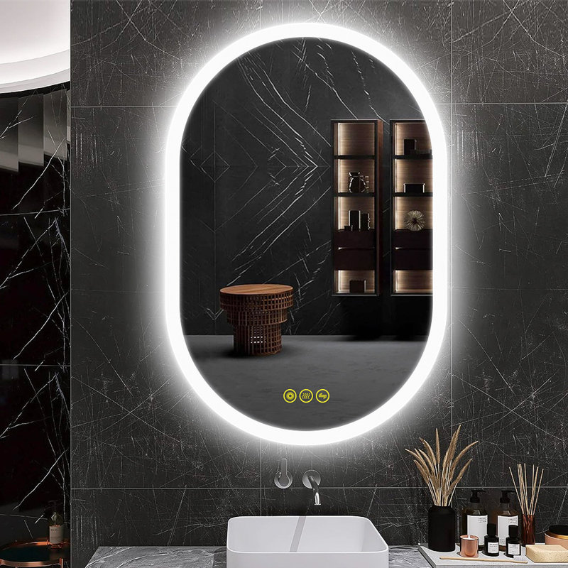 Miroir de salle de bain mural sans cadre Fraleigh à DEL avec antibuée, intensité variable et 3 DEL, 24 po x 36 po
