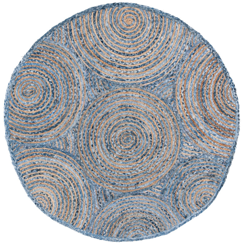 Glowacki Hand-Woven Flatweave Blue/Gray Area Rug, Round 6'