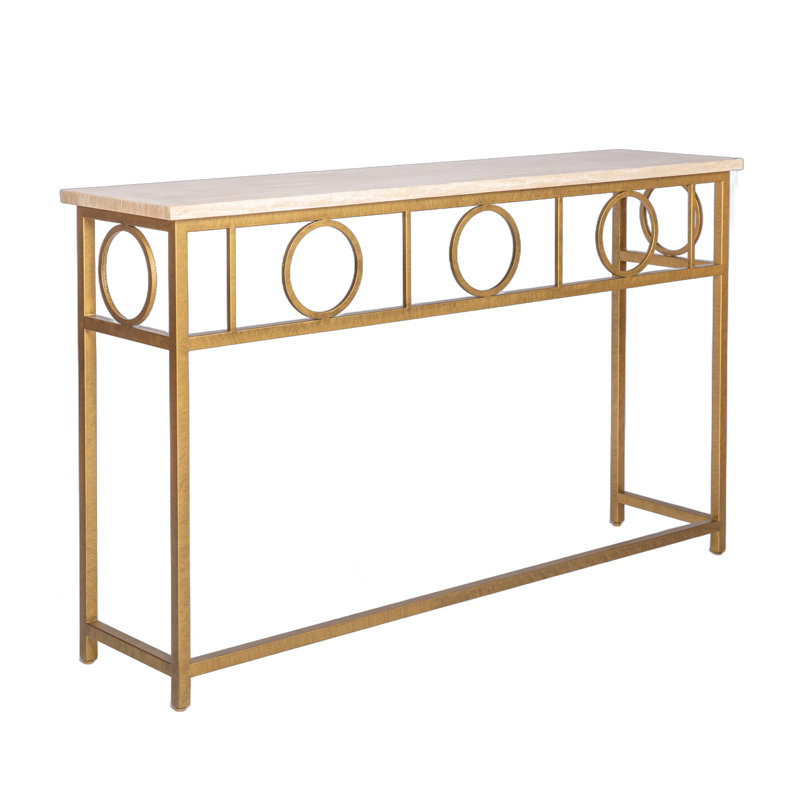 Hampton Console Table, Lite Travertine, Royal Gold