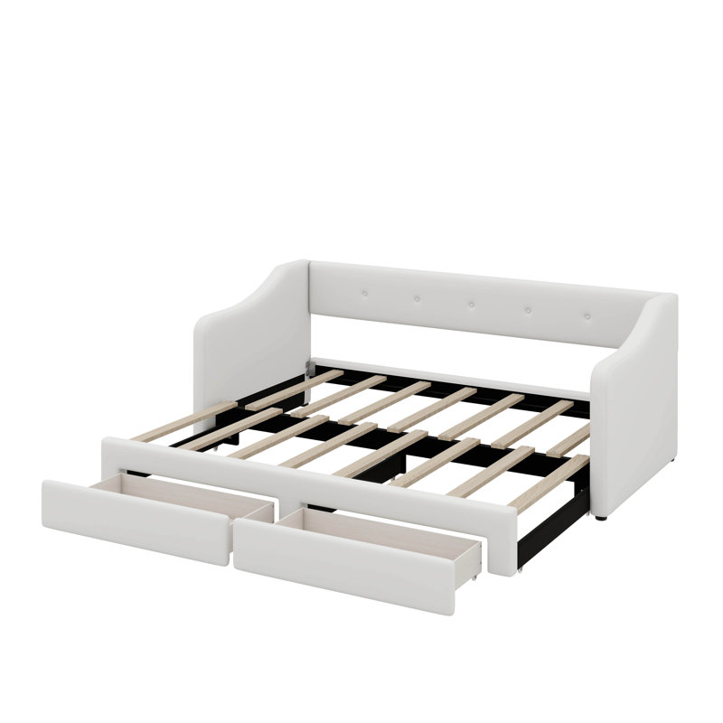 Premium Adjustable Daybed, Transformable From Twin XL To King Size, With Double Storage Containers, Beige