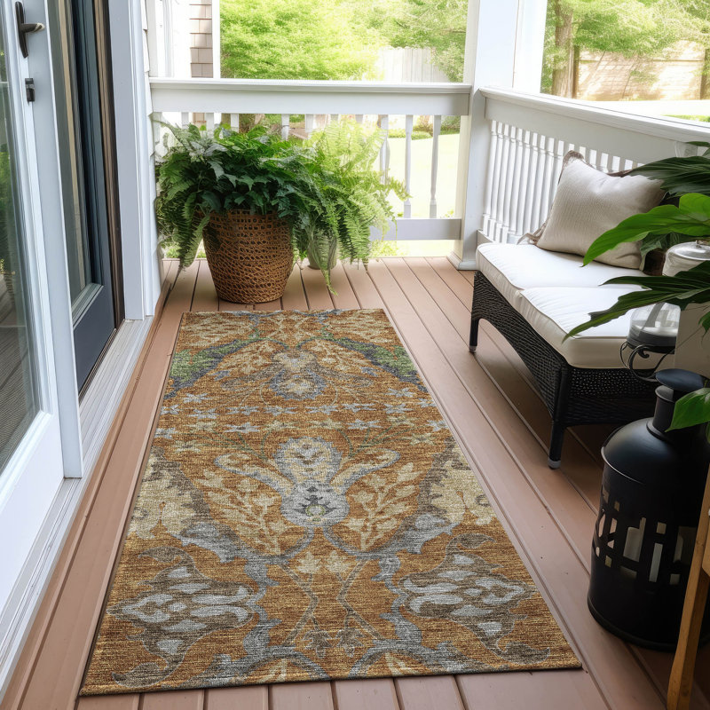 Cuivre Cicel ACN1153 intérieur / extérieur lavable à la machine, Tapis de couloir 2 pi 3 po x 7 pi 6 po