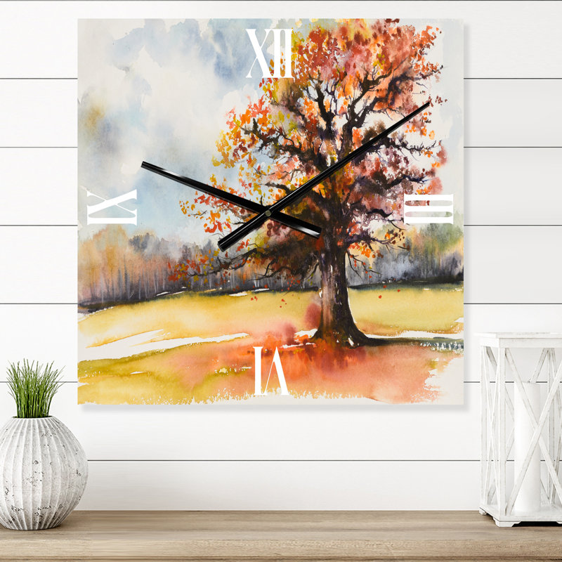 Horloge murale traditionnelle Lone Oak In The Fields avec feuilles d'automne, Petit
