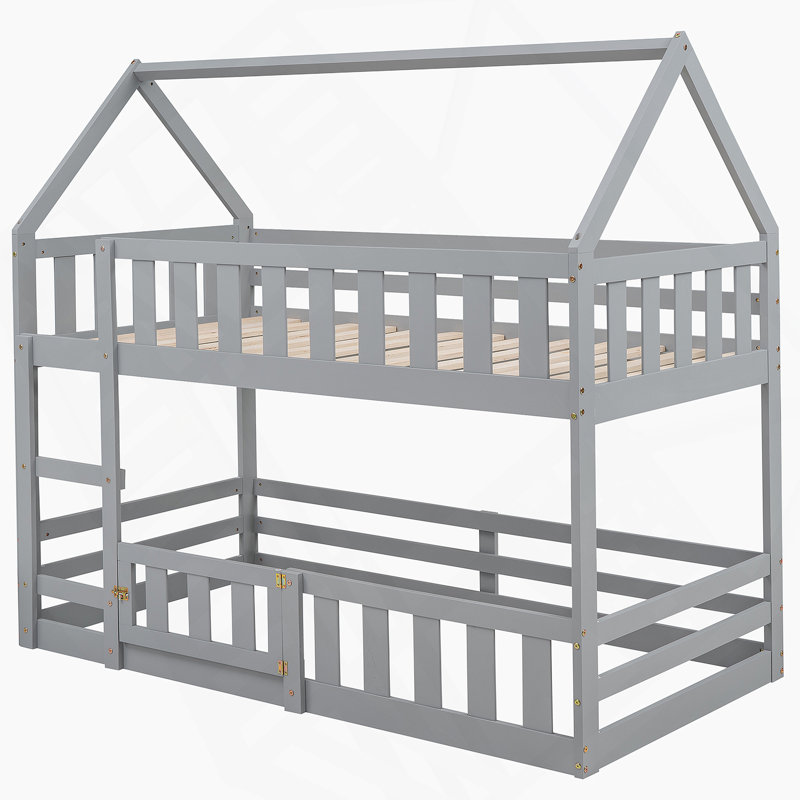 Lit superposé au-dessus d'une maison avec clôture et porte Anthory, Gris