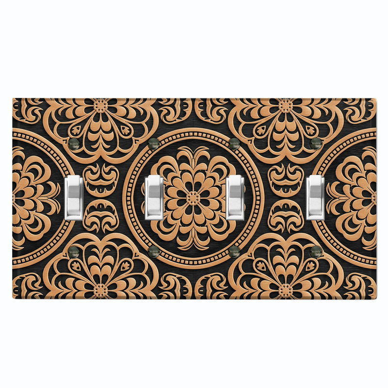 Couvercle de plaque d'interrupteur en métal; Bascule à 4 bandes US standard - image imprimée d'un emblème floral baroque