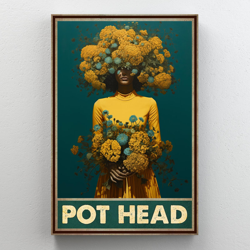 Fleurs, tête de pot sur toile, H 14 po x l 11 po x P 1,25 po