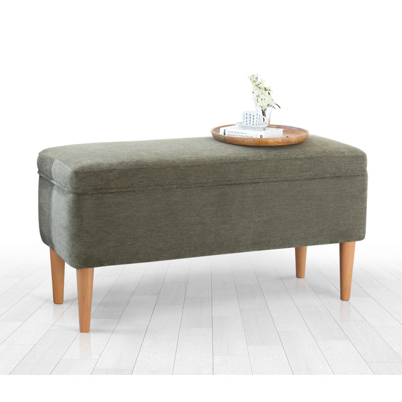 Élégant pouf avec pieds en bois de hêtre, vert, 39,4 po x 19,7 po x 16,9 po | 50% coton et 50% lin, éponge orthopédique de 35 pouces d'épaisseur 2,4 pouces | Parfait pour le salon, la chambre à coucher et les sièges fonctionnels