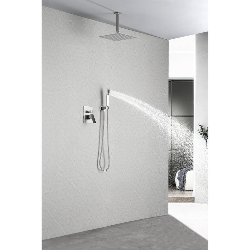 Pomme de douche à pluie de 12 po - Fixation murale, laiton doré, buse autonettoyante pour une salle de bain fraîche, fixation en laiton standard américain, à colmatage, compatible