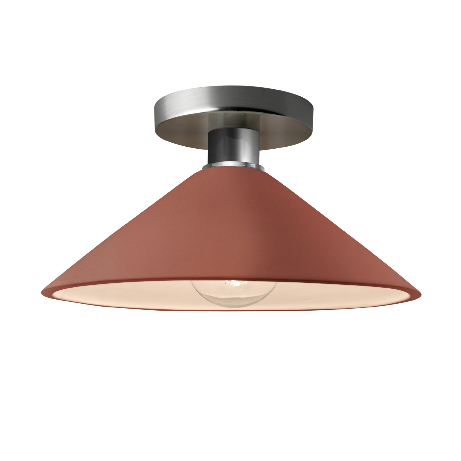 Single Light Ceramic Semi Flush Mount, Canyon Clay, Brushed Nickel, Incandescent (Not Included)