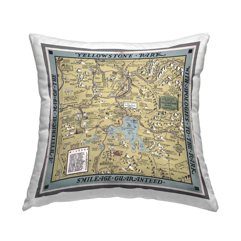 Coussin décoratif vintage imprimé carte de Yellowstone par Stellar Design Studio