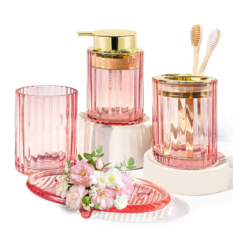 Bathroom Accessories Set, 4 Pcs Glass Bathroom Accessories Sets Complete W/Soap Dispenser, Soap Dish ,Toothbrush Holder,Tumbler, Bathroom Decor, Gift For Home Apartment ()