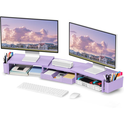 Organiseurs de bureau mauves et accessoires, support pour écran d'ordinateur double