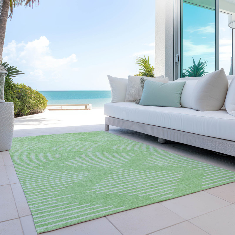 Mint Green Geometric Diamond Washable Synthetic Rug