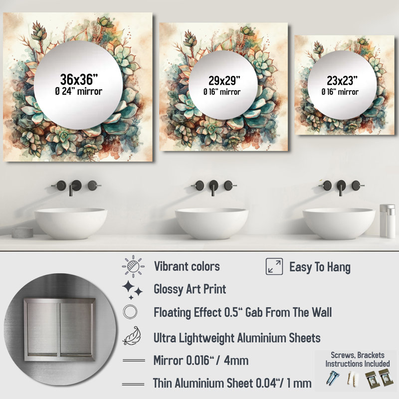 Abdorassoul - Miroir floral décoratif mural cactus pour chambre à coucher, 36 po x 36 po