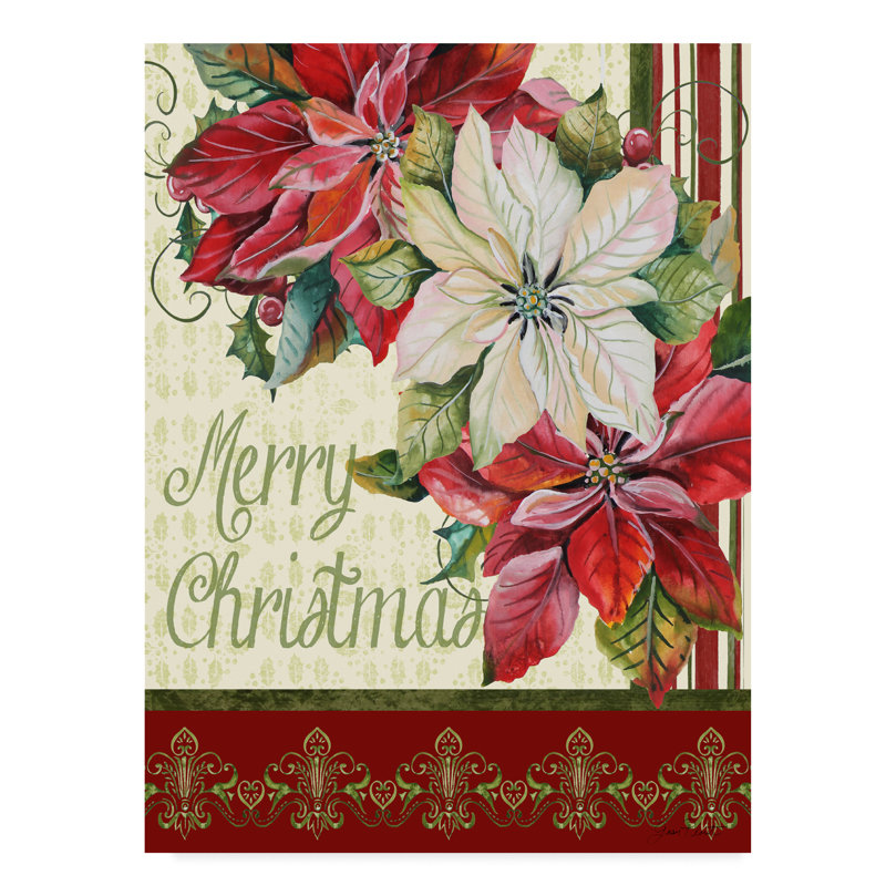 Merry Christmas Floral Canvas Art in Red and White