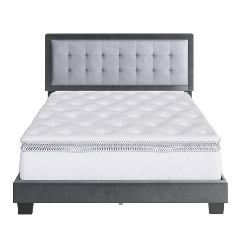 Gray Velvet Tufted Upholstered Queen Platform Bed Frame