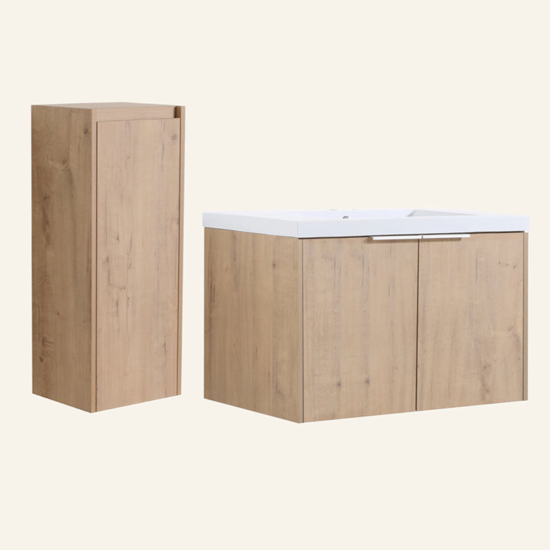 Meuble-lavabo mural 30 po avec lavabo et armoire latérale, portes à fermeture en douceur