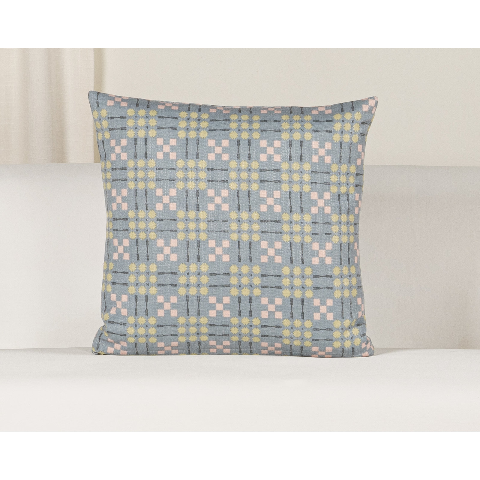 Gridwork Geometric Accent Pillow, Green, Feather, Square 18"