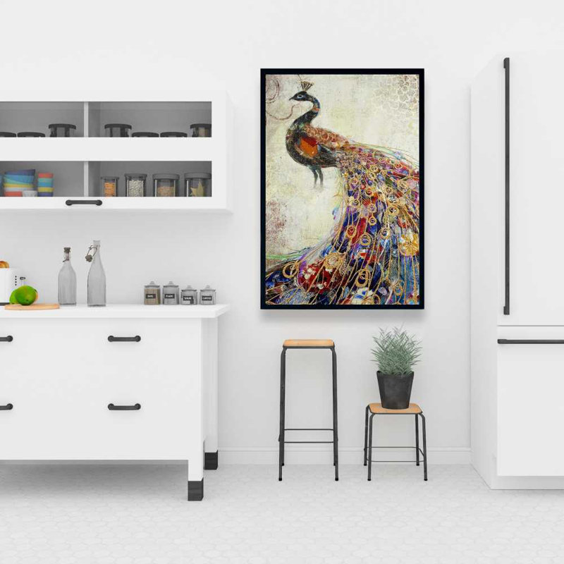 Paon majestueux - Art contemporain encadré pour la décoration intérieure