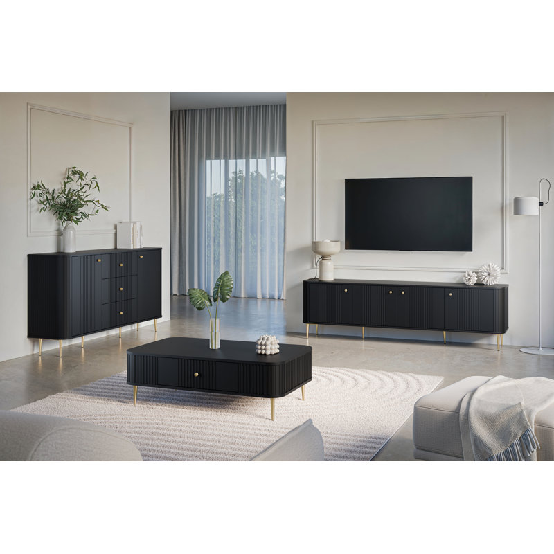 Dayzee Coffee Table with Storage, Black Top/Gold Base