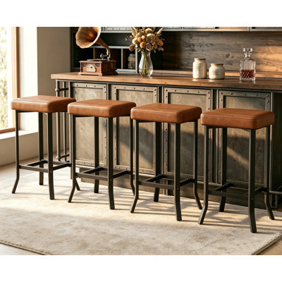 Ensemble de tabourets de bar à hauteur de comptoir de 2/4, tabourets de bar rembourrés en cuir de polyuréthane avec pieds en métal, tabourets d'îlot de cuisine peu encombrants avec repose-pieds