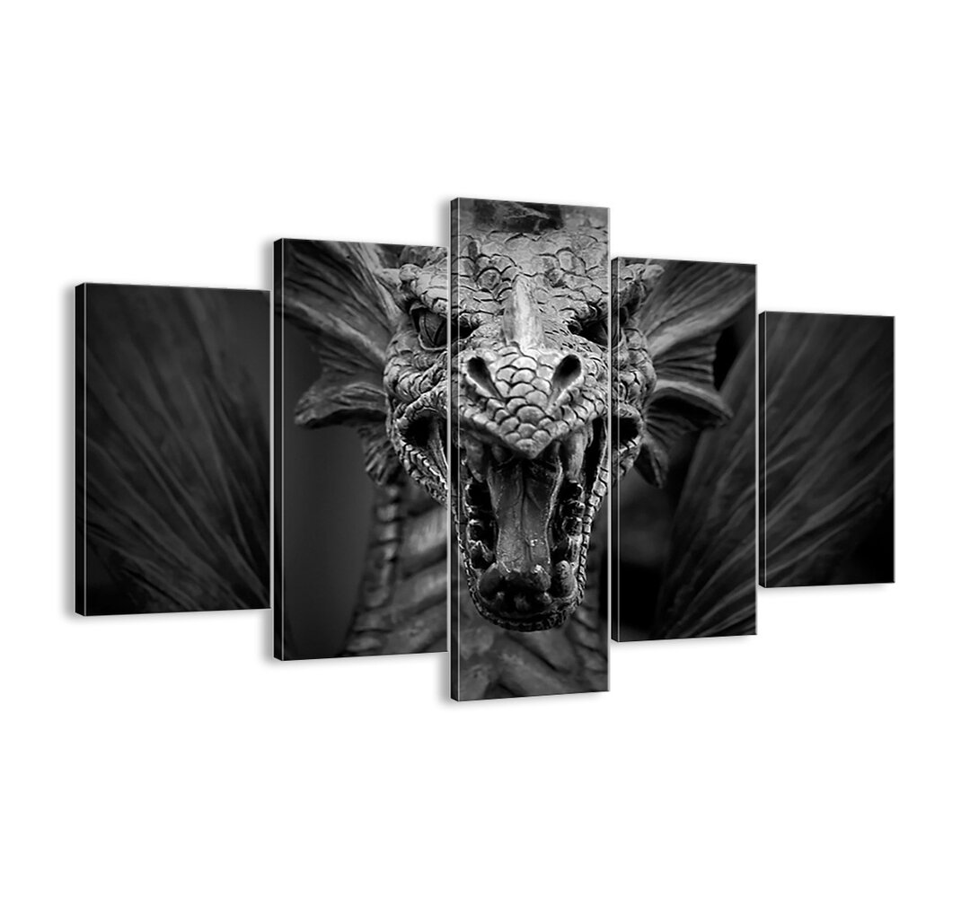 5-tlg. Leinwandbilder-Set - Grafikdruck „Fairy Dragon in Greys”