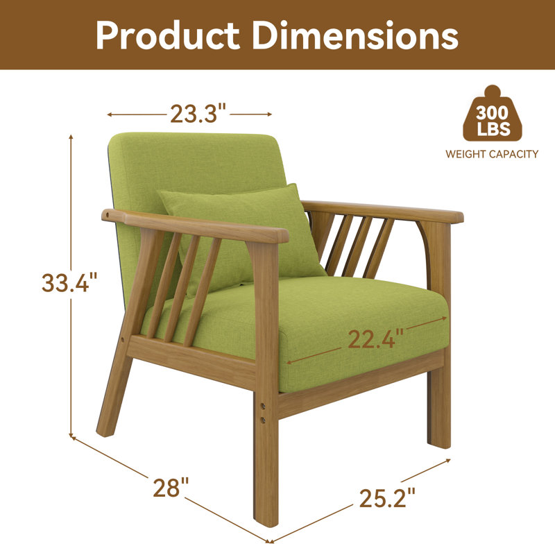 Upholstered Armchair, Green Linen Blend