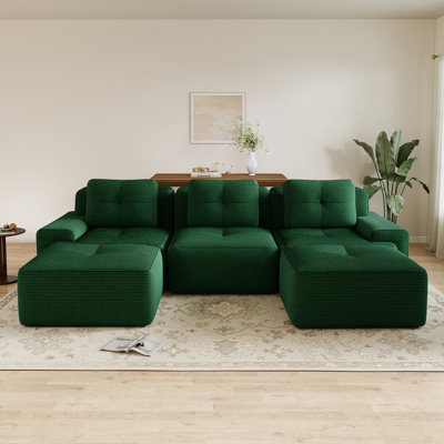 Canapé modulaire en forme de U Boneless, tissu de velours côtelé à compression et sans assemblage