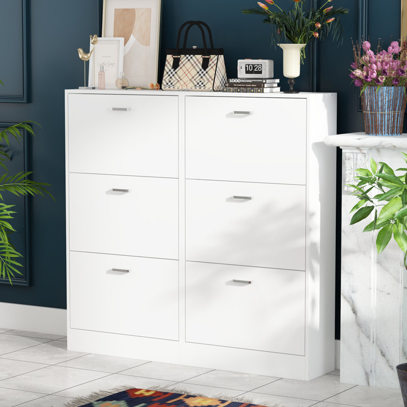 Armoire de rangement pour chaussures 36 paires avec tiroirs rabattables et séparateurs réglables, Blanc