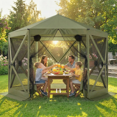 Wooden Gazebo Pop Up Canopy Tent, Rain Protection Lightweight Fiberglass Frame Wind Resistant Stakes Ropes Included Foldable Design For Lawn Patio Camping Gathering