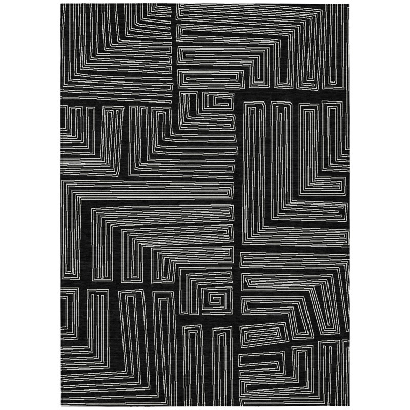 Tapis intérieur / extérieur géométrique noir lavable 8 pi x 10 pi