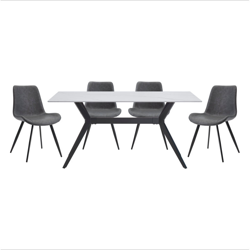 Ensemble de table de salle à manger moderne 5 pièces avec 4 chaises de salle à manger grises, 5 pièces: table, 4 chaises