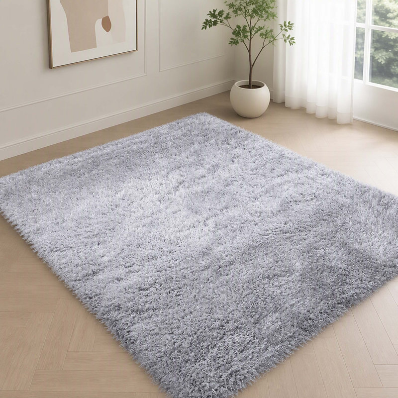 Tapis gris moelleux de qualité supérieure de 7,5 po x 9,5 pi avec tapis moelleux moderne mesurant 89 x 113 po