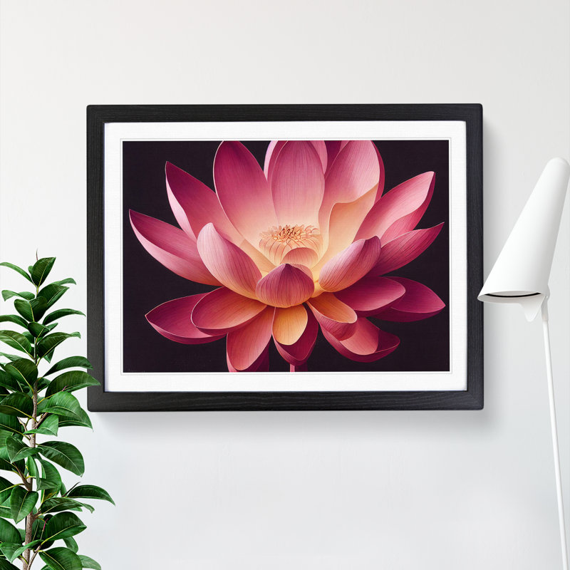 Great Lotus Flower 1 Piece Single Picture Frame Wall Art, 46cm H x 64cm W x 2cm D, Black Framed