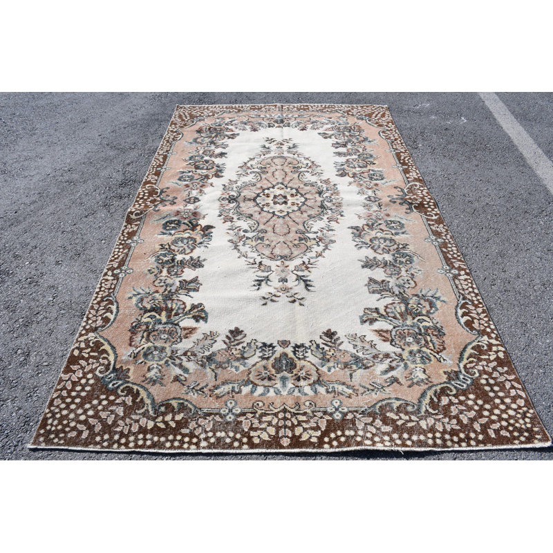 Grand tapis turc antique blanc idéal pour les salons de bureau et les chambres à coucher