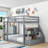 Full over Full Wooden Bunk Bed with LED Light Strip, Shelves, Charging Station and Drawers-1875436318