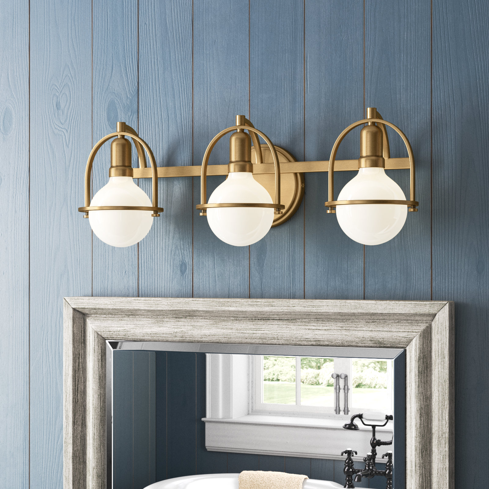 Damiana Vanity Light, Heritage Brass, 3 Lights, 9" H x 25" W x 7.5" D