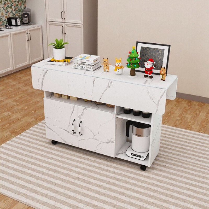 Table multifonctionnelle pliable de 47 pouces avec tablettes de rangement et roulettes pour petits espaces