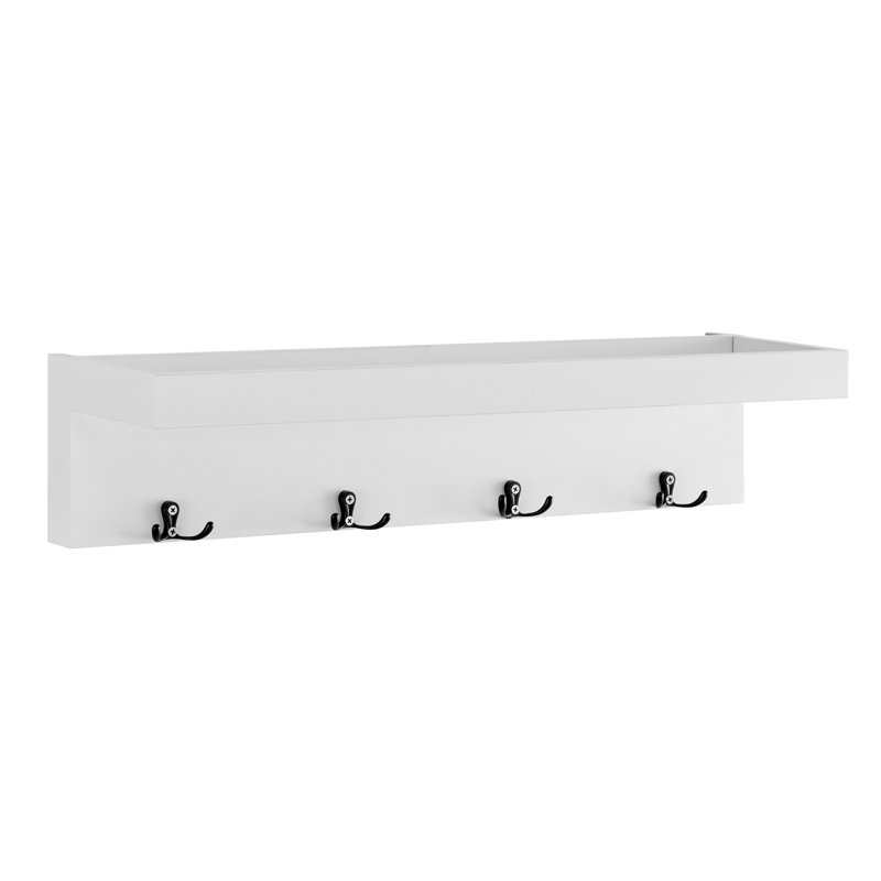 Ladue 4 - Hook Wall Mounted Coat Rack with Storage in White/Black, White