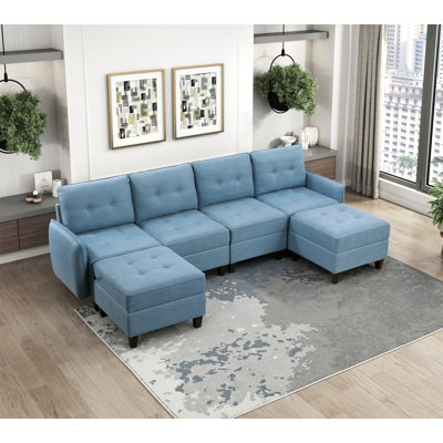 Living Room Furniture Armless Chair Blue Tufted Solid Wood Modern Comfort 1Pc Modular Piece Armless Chair Hidden Storage by Latitude Run