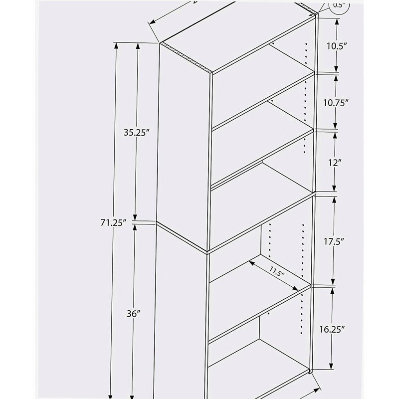 Bibliothèque transitionnelle 72 "à 6 niveaux avec tablettes réglables 72", Taupe