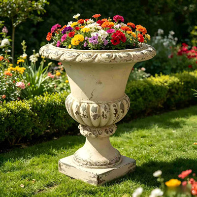 Jardinière MGO, décoration et plantation de jardin, couleur blanc antique, taille l 16,14 po x P 16,14 po x H 22,24 po