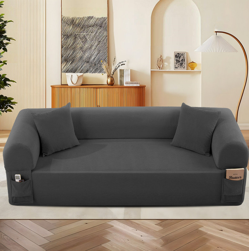 Canapé Spring avec tissu de haute qualité, coussins et rangement - ressorts ensachés, mousse haute densité, pour le salon, l’appartement ou les clous.