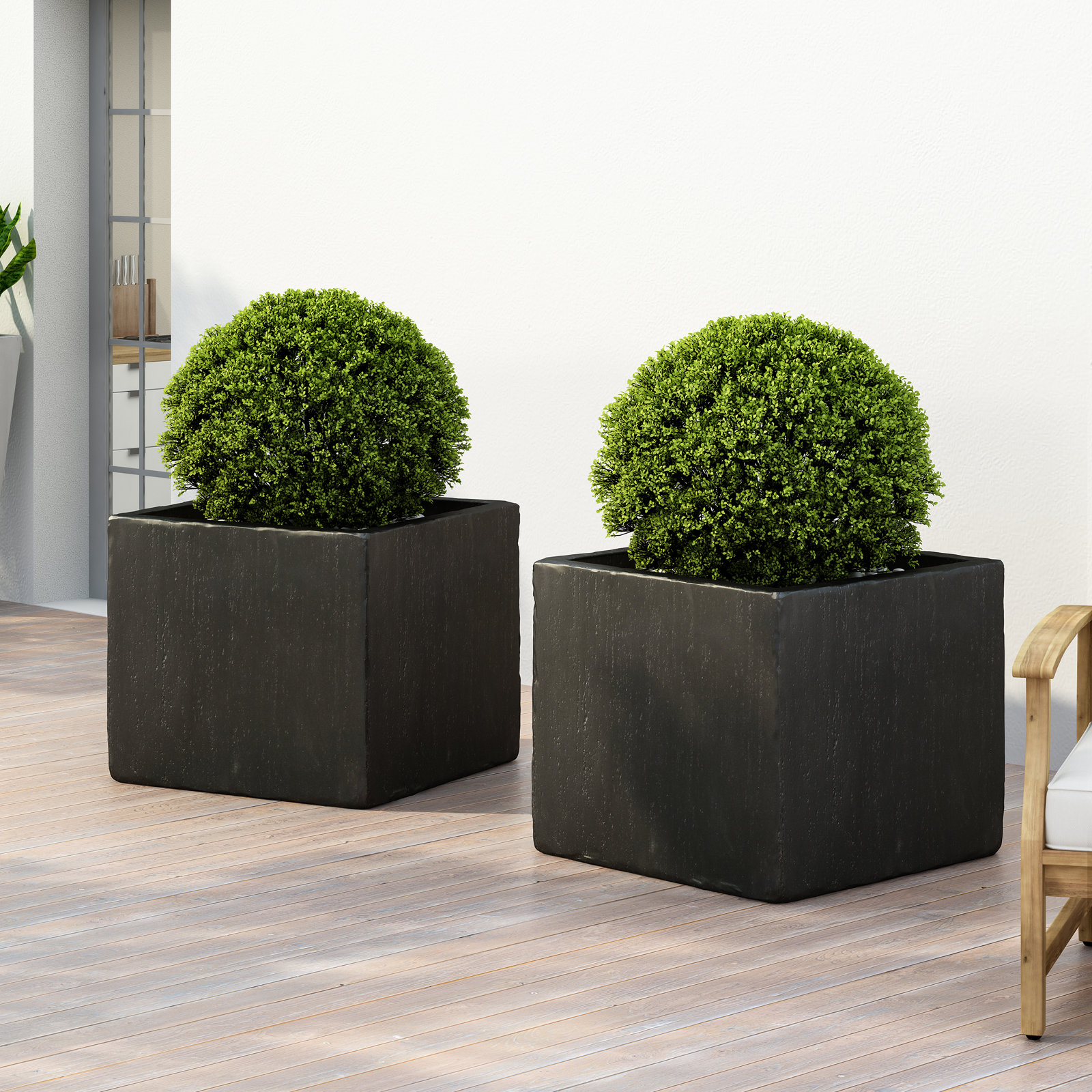 Shiner Lightweight Concrete Planter Box Set, Black, 2, 18.75" H x 21.5" W x 21.5" D