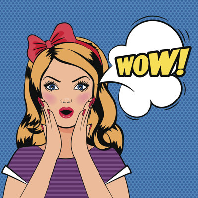 Wow Woman, Pop Art Woman With WOW Sign - Wrapped Canvas Print