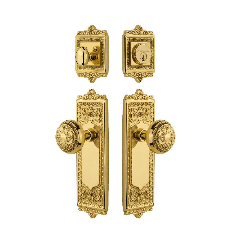 Nostalgic Warehouse Egg & Dart Entry Set with Egg & Dart Knob, Polished Brass, 2.75