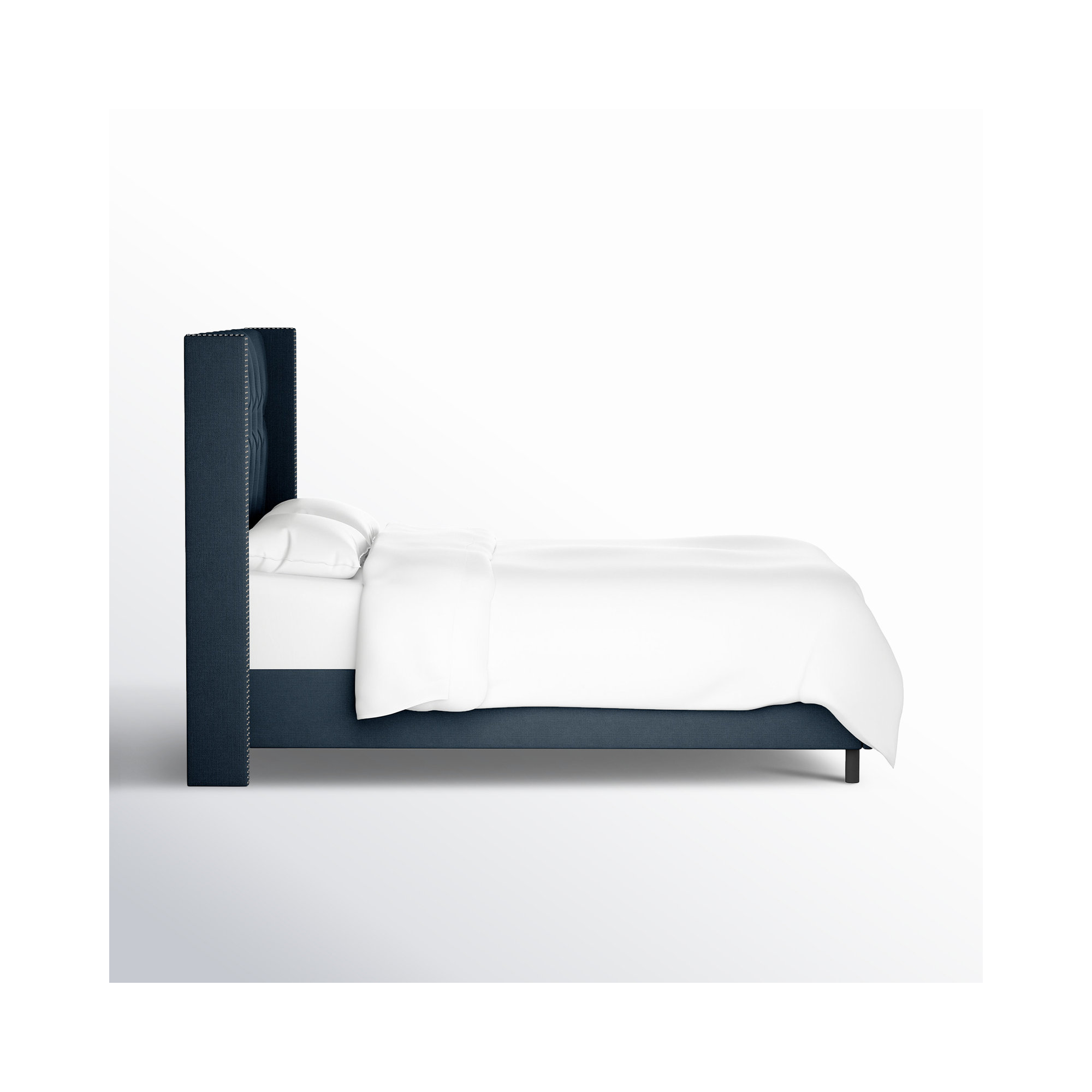 Breckin Upholstered Wingback Bed, Twin, Classic Navy Linen