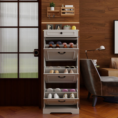 Freestanding Shoe Cabinet Organizer With 1 Drawer, 3 Flip Drawers, Adjustable Shelf, Modern Design, High - Quality, For Hallway, Foyer Antique White Storage Easy To Assemble, Space Saving, Slim,