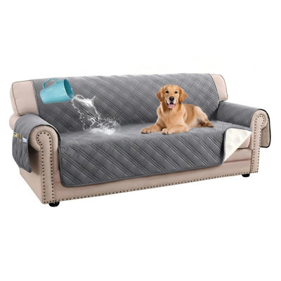 Housses de canapé 100% imperméables pour canapé à 3 coussins Housse de canapé moderne avec sangles élastiques Protecteur de meubles doux et épais pour animaux de compagnie (canapé, gris / beige)