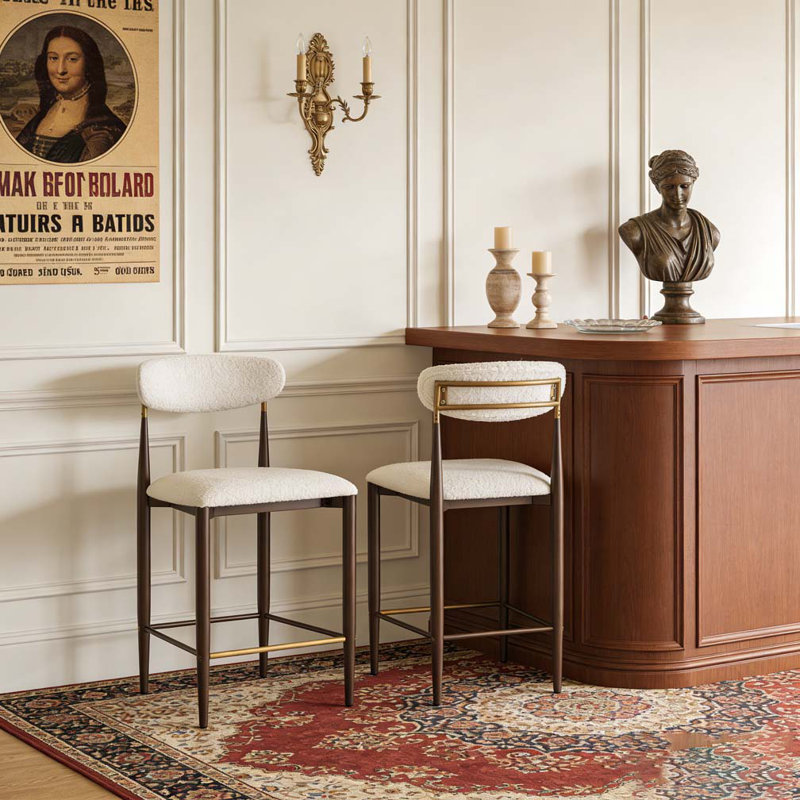Armless Upholstered Counter Stool With Metal Frame, Brown